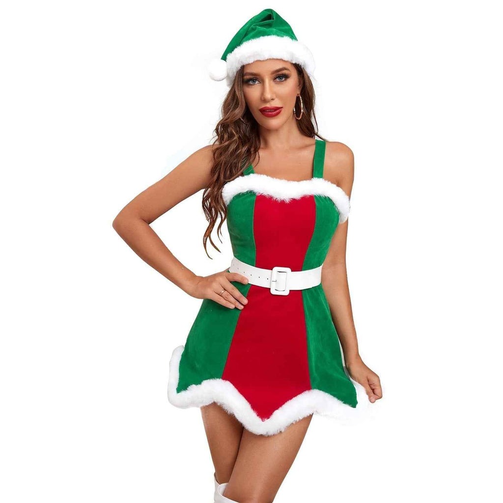 Santa Christmas Women Costume Green and Red ELF Christmas Costume