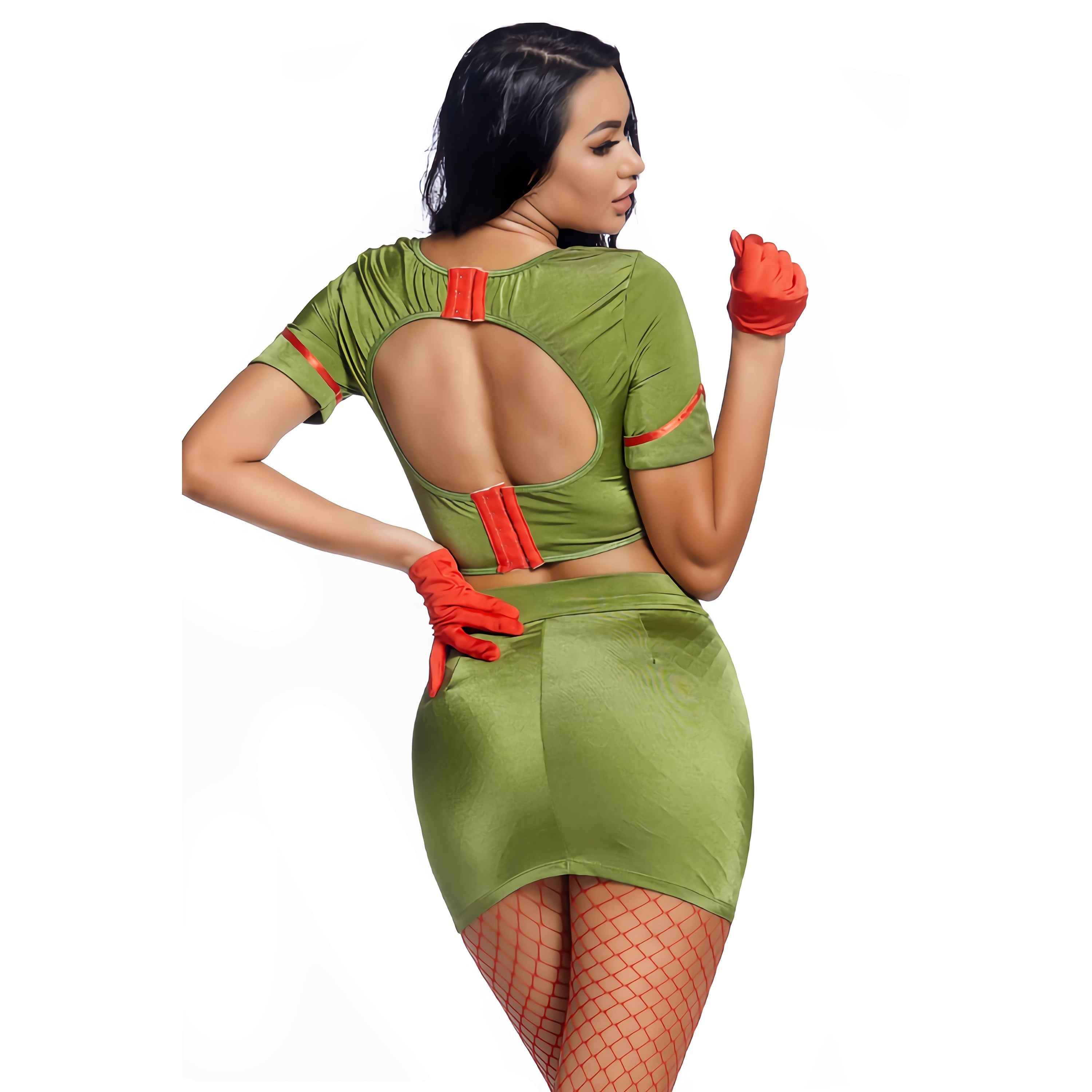 Green Backless Nurse Costume Role Play Cosplay For Women