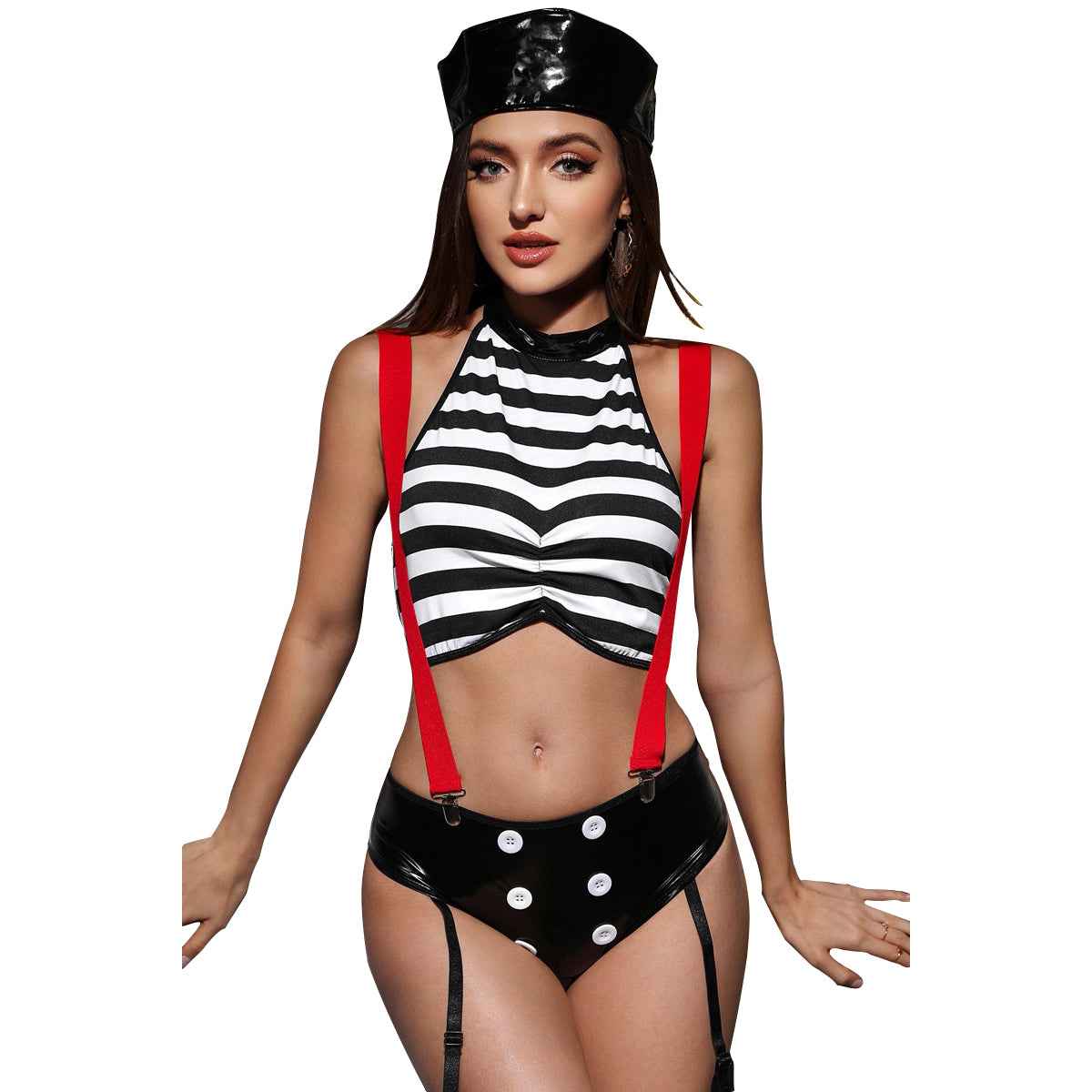 Mime Character Costumes White Stripes Suit Nightclub For Women