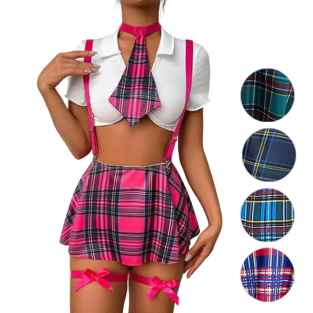 Plaid school girl uniform temptation Role play Costume suit