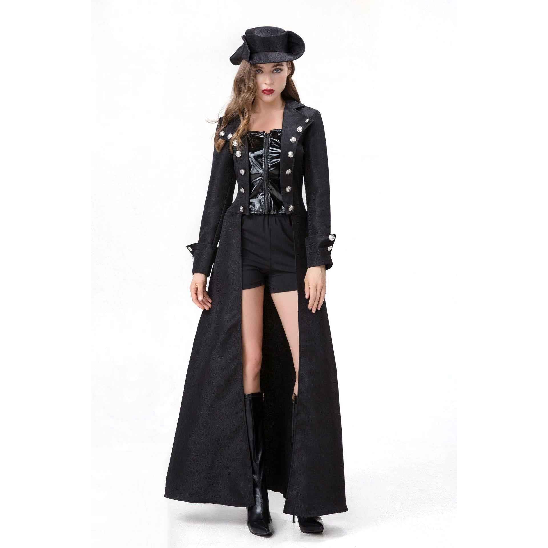 Retro Captivating Women Pirate Costume Medieval Steampunk Zip-Up Coat