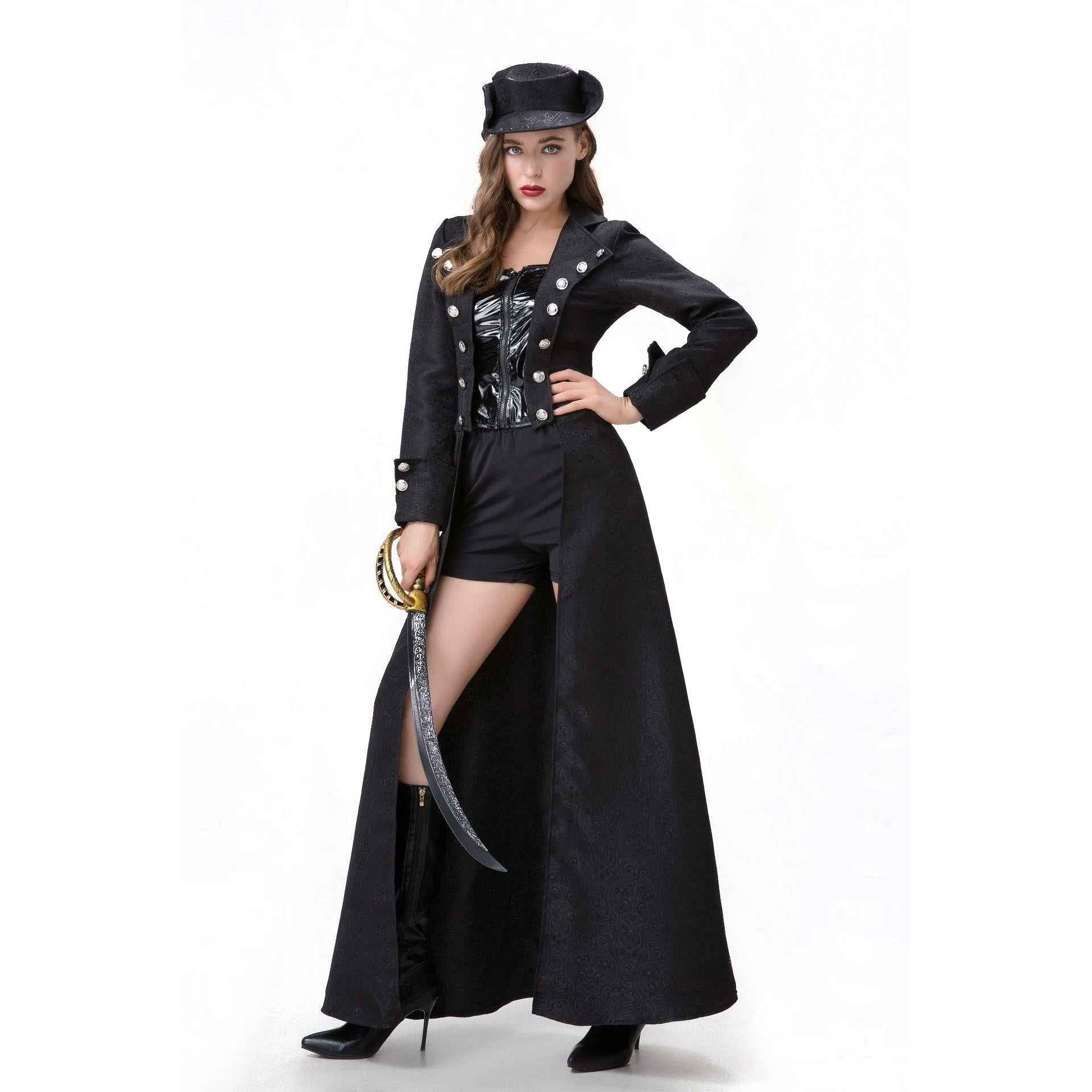 Retro Captivating Women Pirate Costume Medieval Steampunk Zip-Up Coat