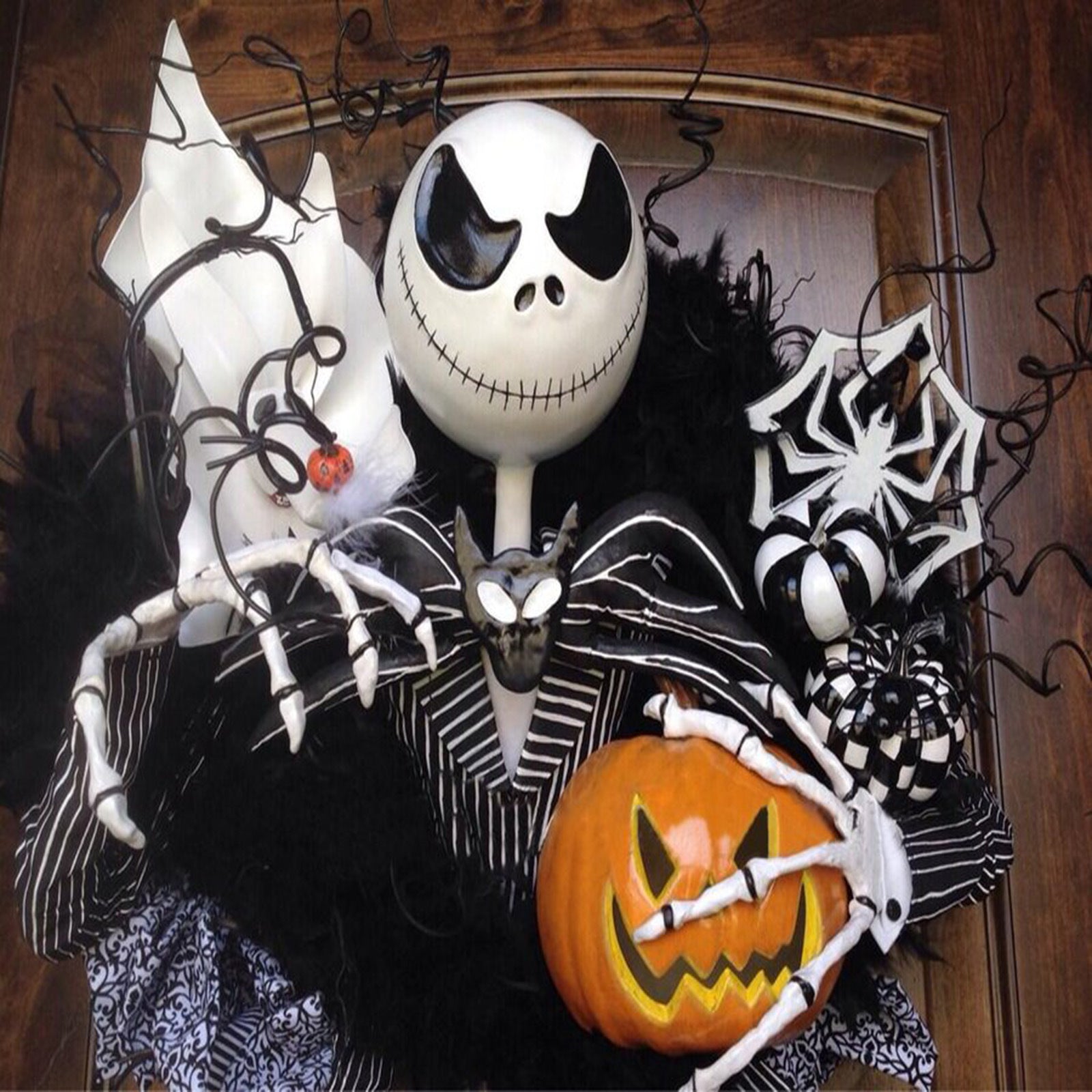 Halloween Hanging Front Door Decor Spooky Pumpkin Wreath