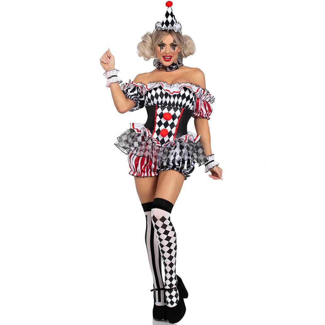 Harlequin Clown Dress Costume Halloween Party Uniform
