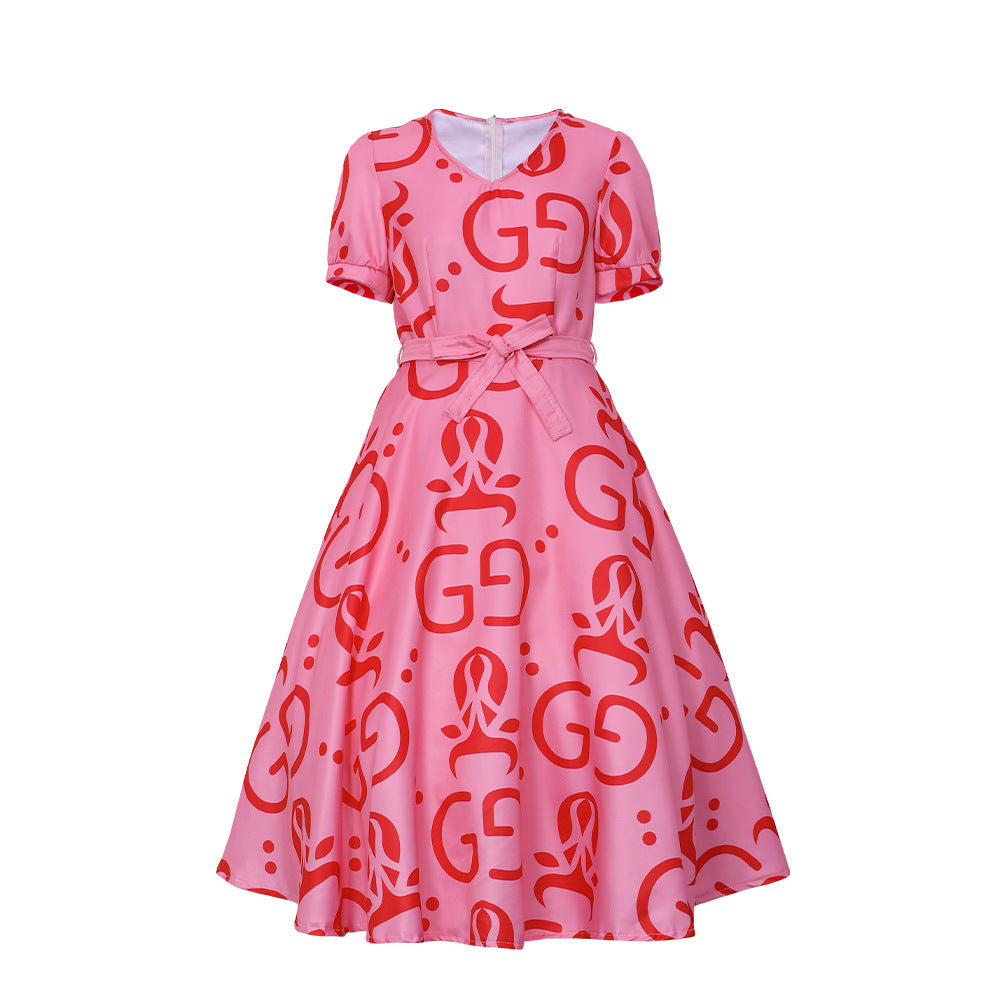 Zootopia 2 Lulu Inspired "GG" Pattern Pink Dress Cosplay Costume