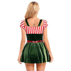 Women Gingerbread Costume Stripes Print Christmas Dance Dress