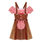 Women Gingerbread Costume Stripes Print Christmas Dance Dress
