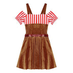 Women Gingerbread Costume Stripes Print Christmas Dance Dress