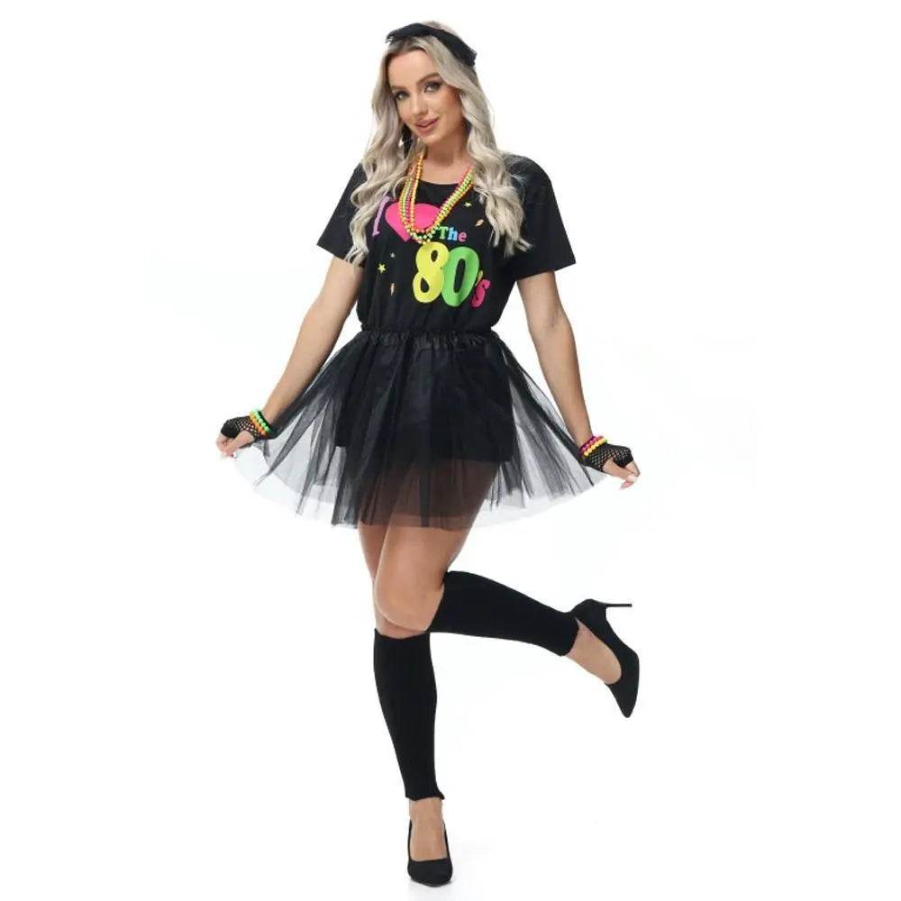 80s Fancy Dress Costumes Printed T-shirt Gauze Skirt Suit Halloween For Female - Azufun