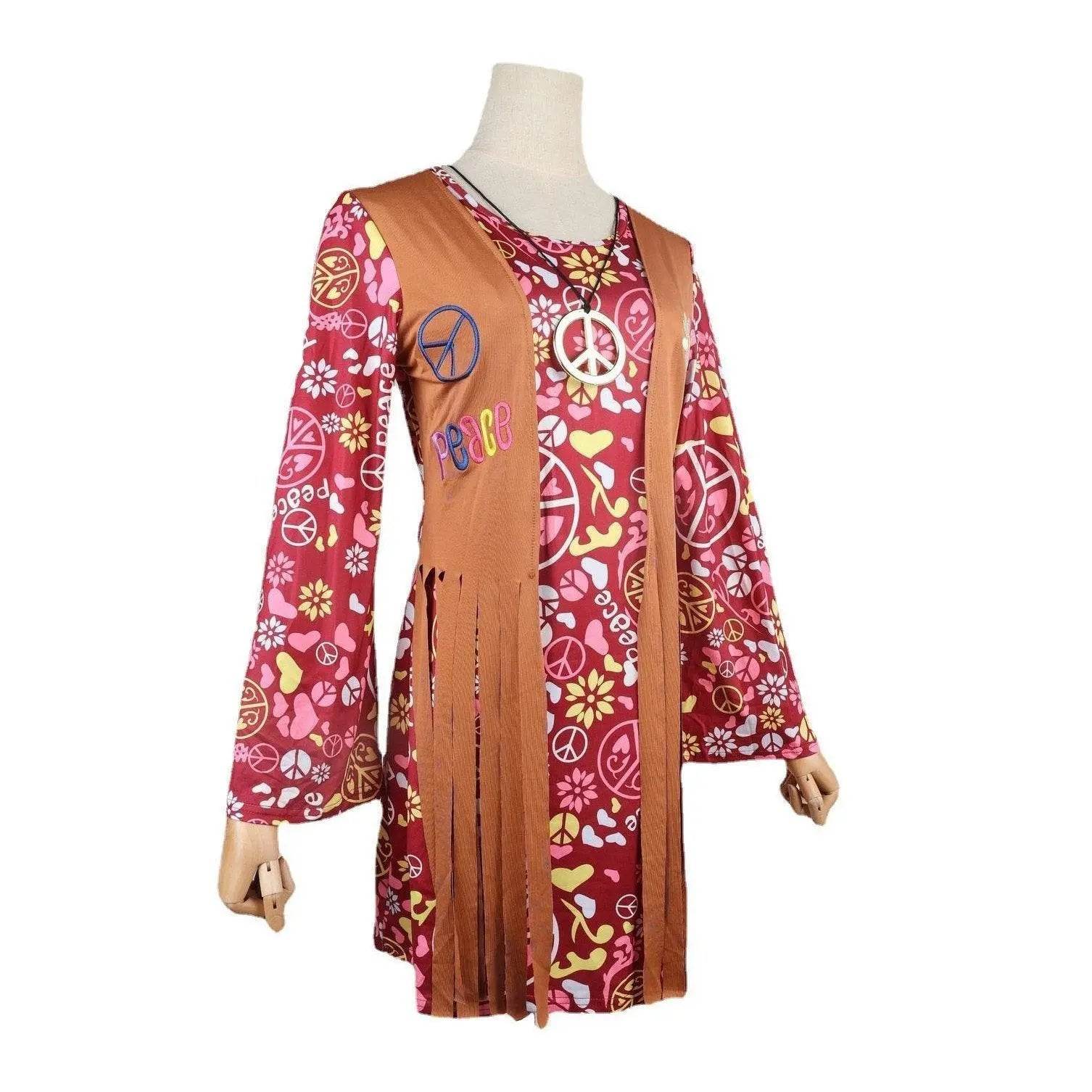 Adult Peace and Love Hippie Costume Party Halloween Women's Tassel - Azufun