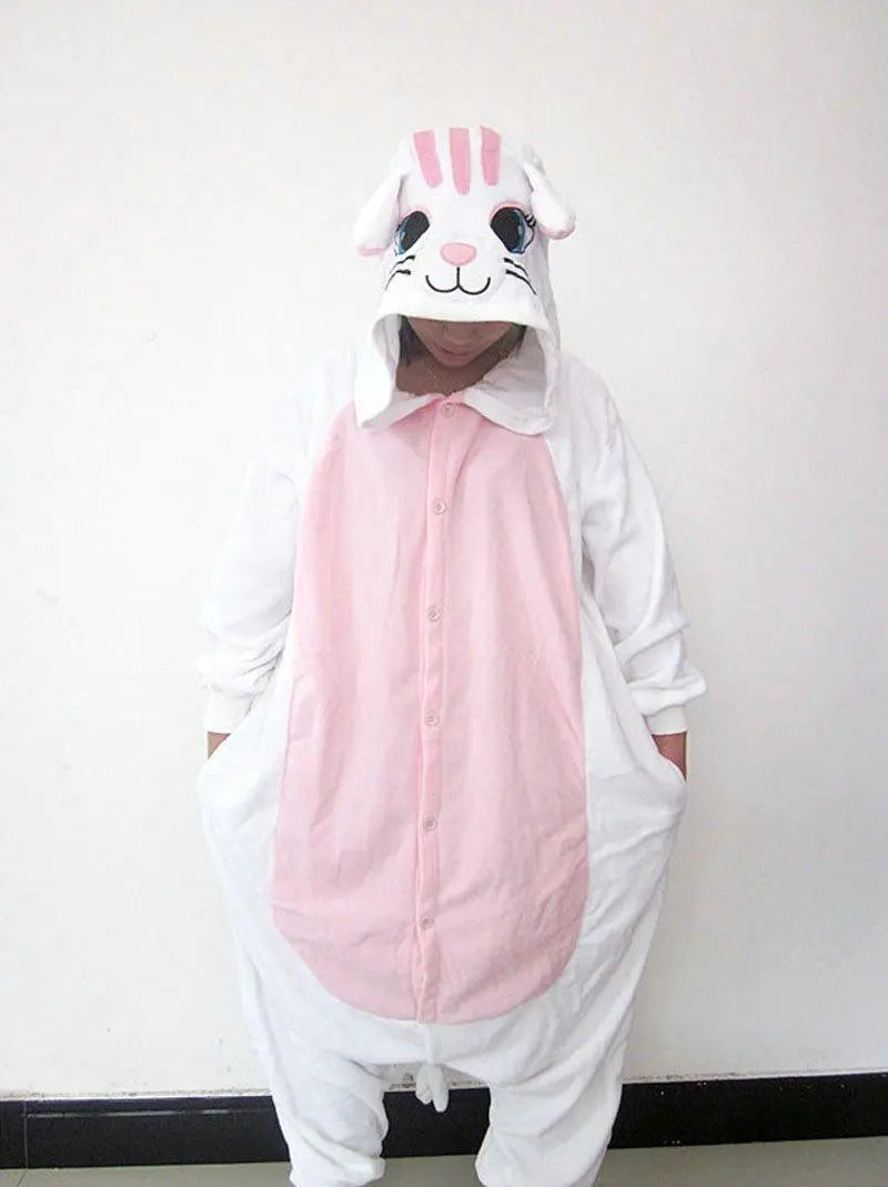 Adult white cat Onesies Hoodie kigurumi costume Pajamas - Pajamasbuy