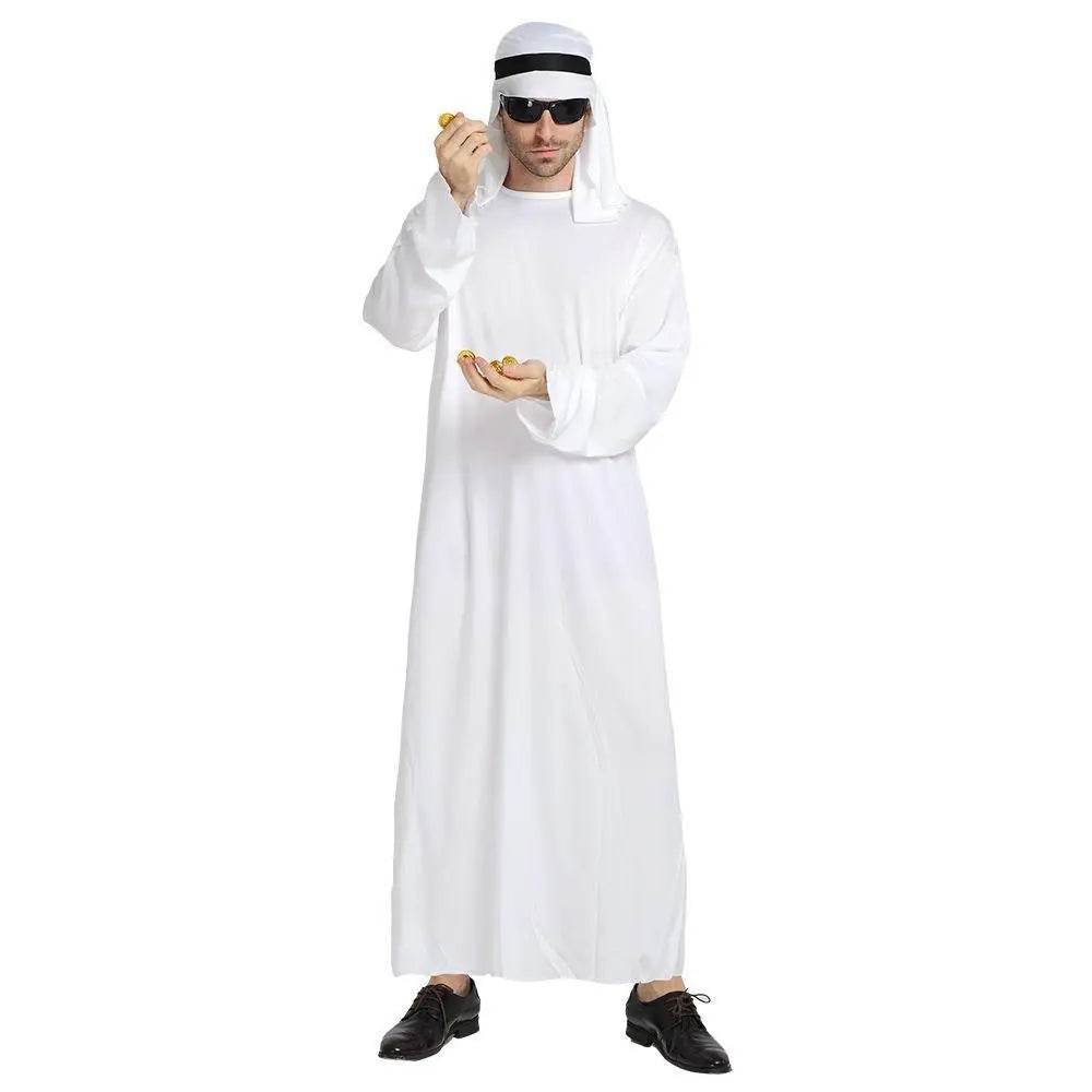 Arab sheik Prince masquerade male pure white Middle East Dubai clothes - Azufun