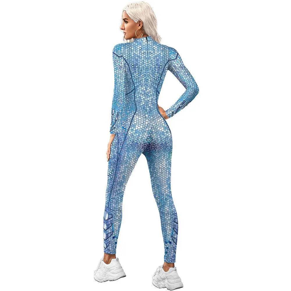 Atlanna Queen Aquaman Cosplay Costume Jumpsuit Halloween Sequined Catsuit Party Zentai - Azufun