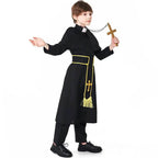 Black Robed Priest Halloween Outfits Carnival Cosplay Costume For Kids - Azufun