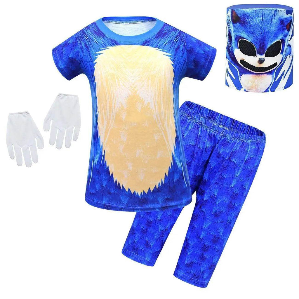Boys Sonic the Hedgehog Print Costume Short sleeve Pants Suit - Azufun