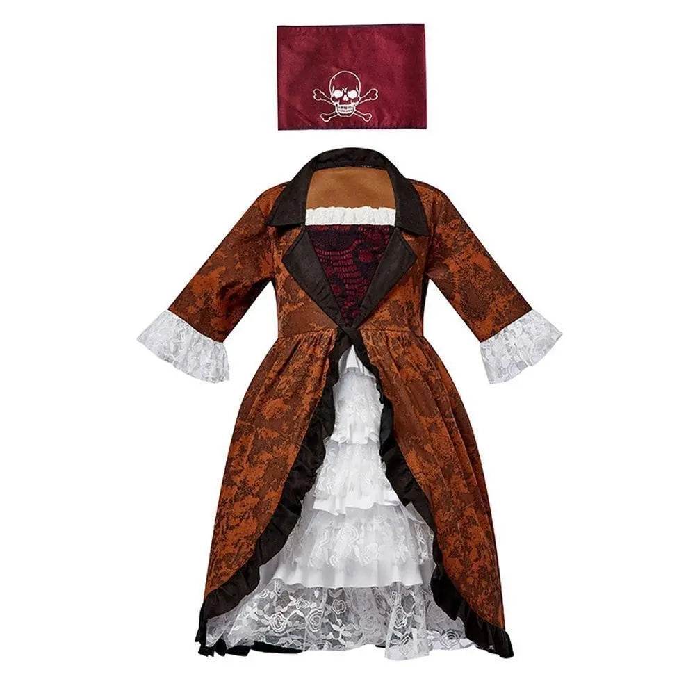 Caribbean Pirate Costume Queen Catrina Cosplay Fancy Dress Up Halloween Party Outfits - Azufun