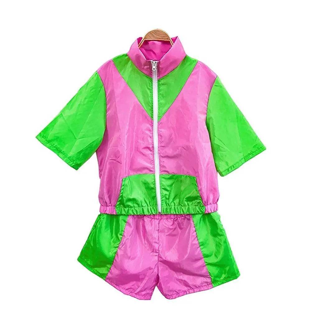 Carnival Disco Retro 80s Outfits Zipper Women's Sportswear Hip Hop Stage Costume - Azufun