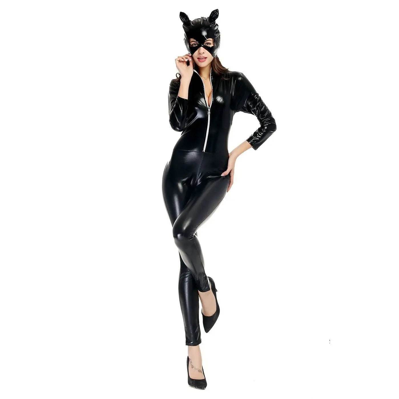 Catwoman masked heroine costume One-piece Jumpsuit Zentai Halloween - Azufun