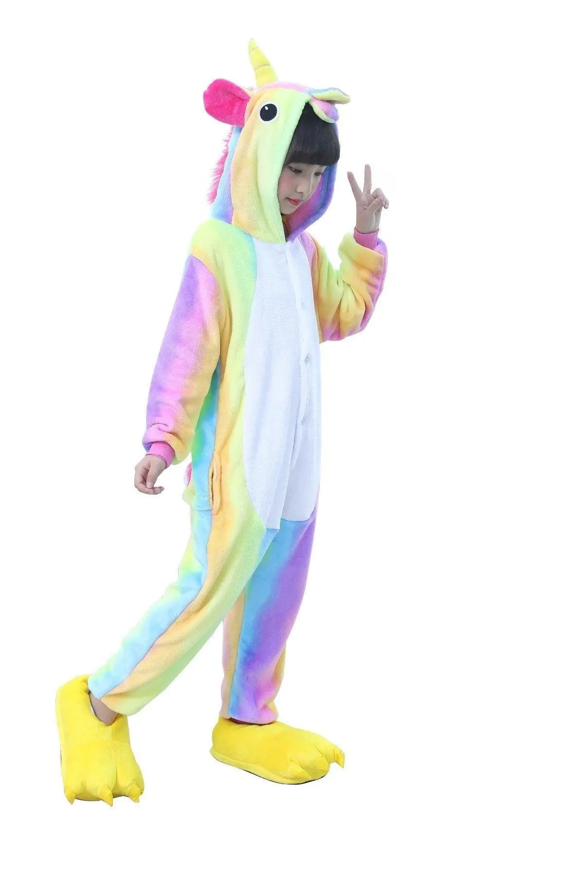 Children Colorful Rainbow Unicorn Kigurumi Onesies Pajamas - Pajamasbuy