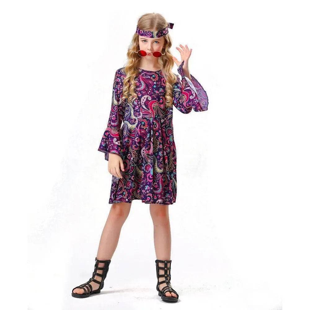 Children's 70s Retro Disco Hippie Fancy Dress Costumes Country Singer Cosplay - Azufun