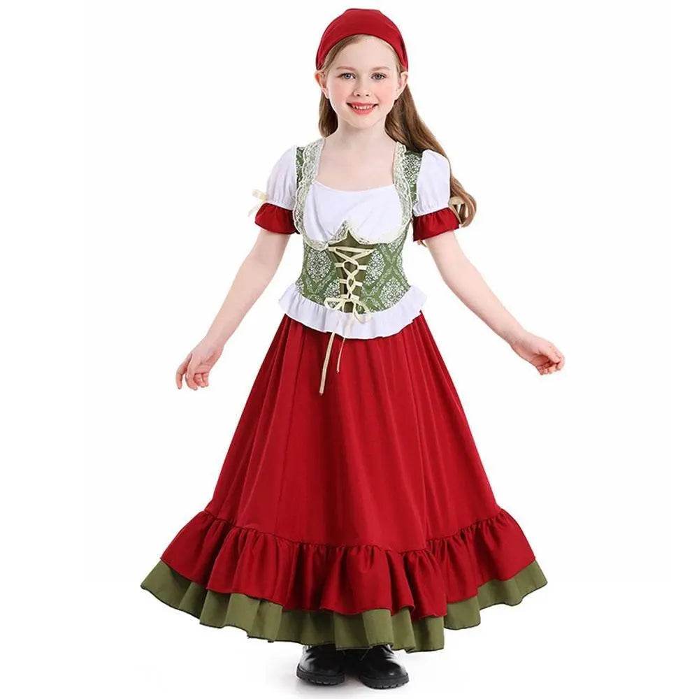 Children's Farm Oktoberfest Halloween Costume Wine Red Dance Skirt Outfit - Azufun