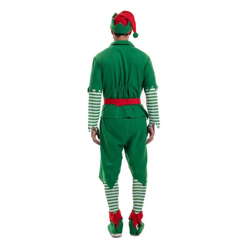 Christmas Elf Adult Men Costume with Elf Hat Stripes Design for Christmas Parties - Azufun