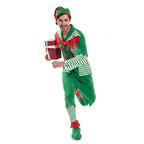 Christmas Elf Adult Men Costume with Elf Hat Stripes Design for Christmas Parties - Azufun