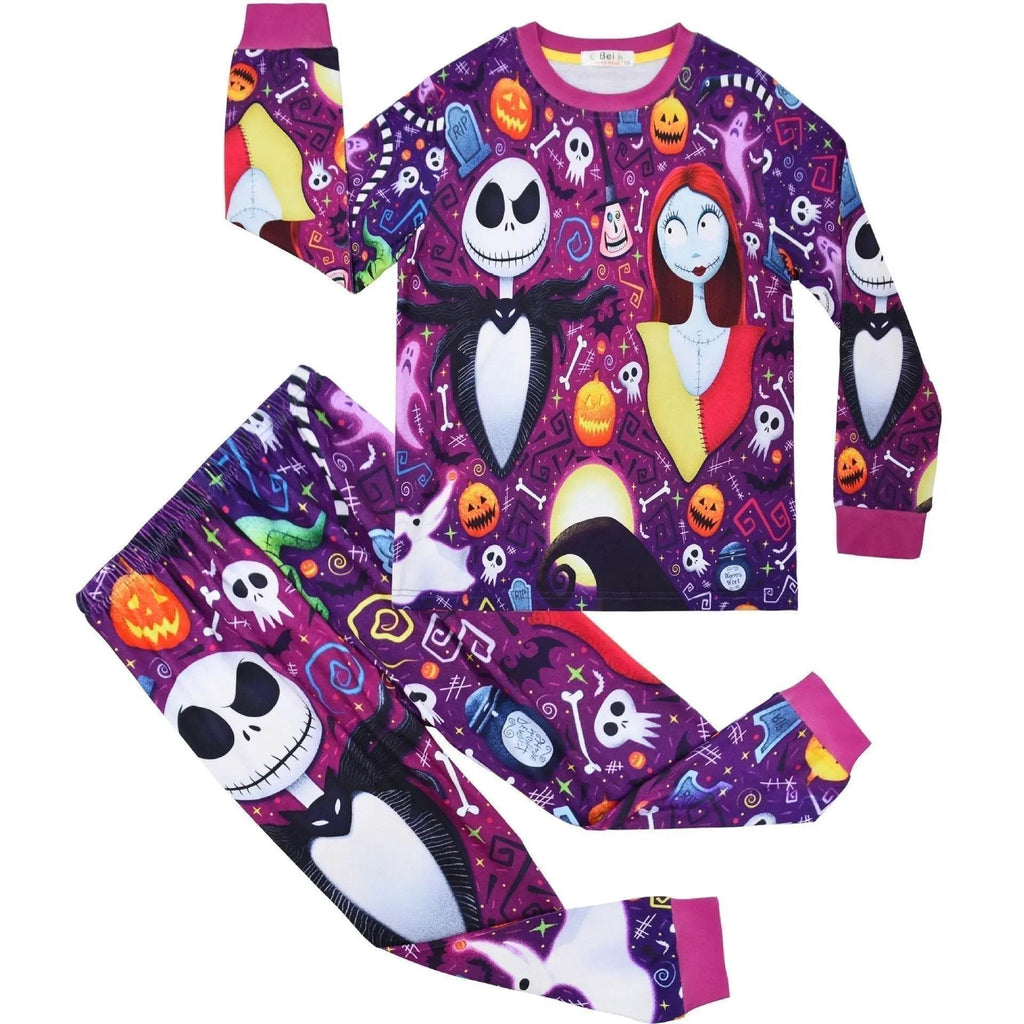 Christmas Pajamas Jack Sally Printed Long Sleeve Set Big Kids - Azufun