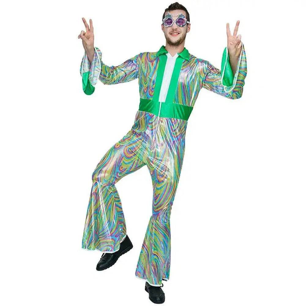 Disco Men Adult 70s Flare Sleeve Funny Halloween Costume Fancy Dress - Azufun