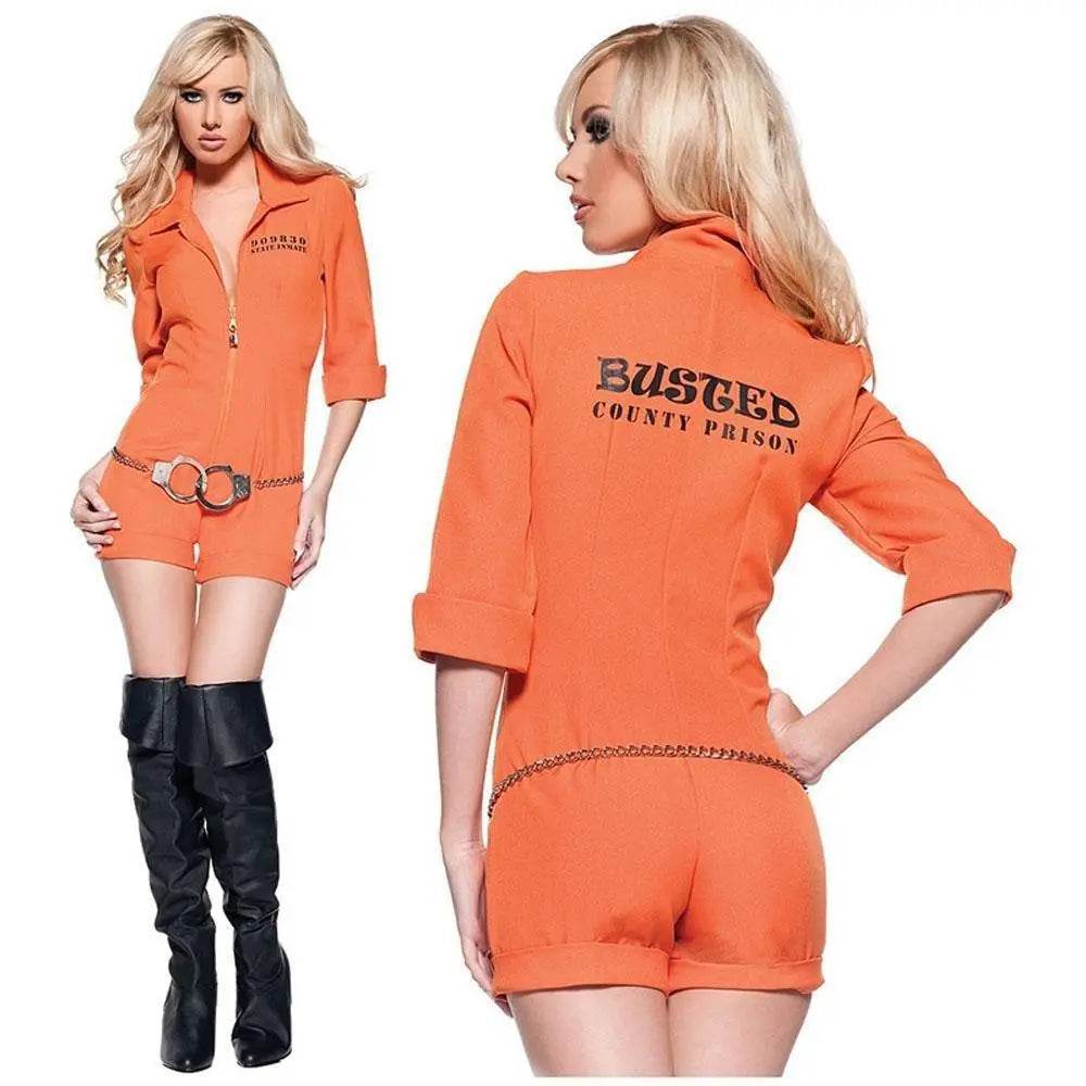Escaped Prisoner Costume Busted County Jumpsuit Orange Cosplay Costume Halloween - Azufun