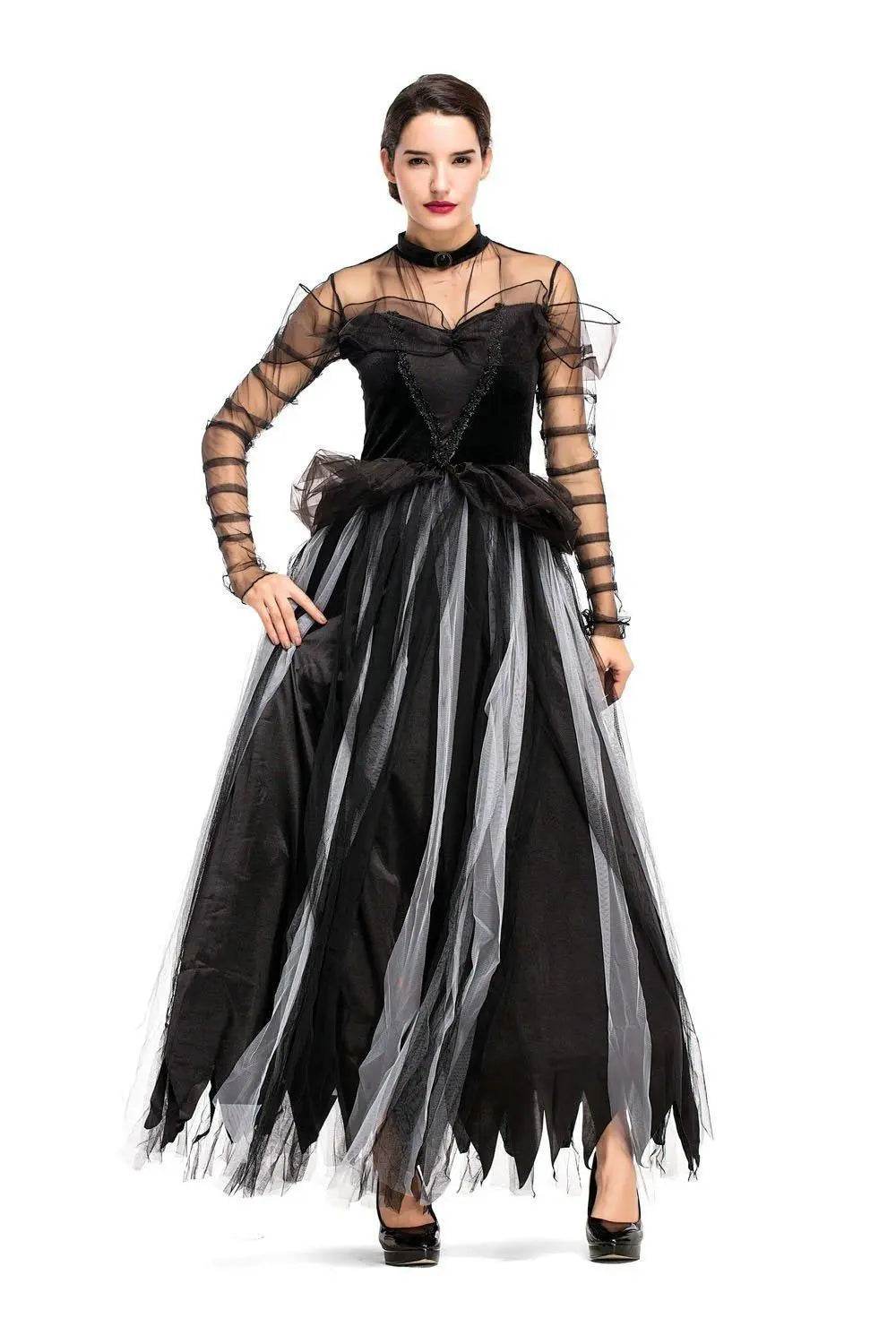 Fairy Tale Black Swan Cos Witch Cos Costume for Halloween Party Prom - Azufun