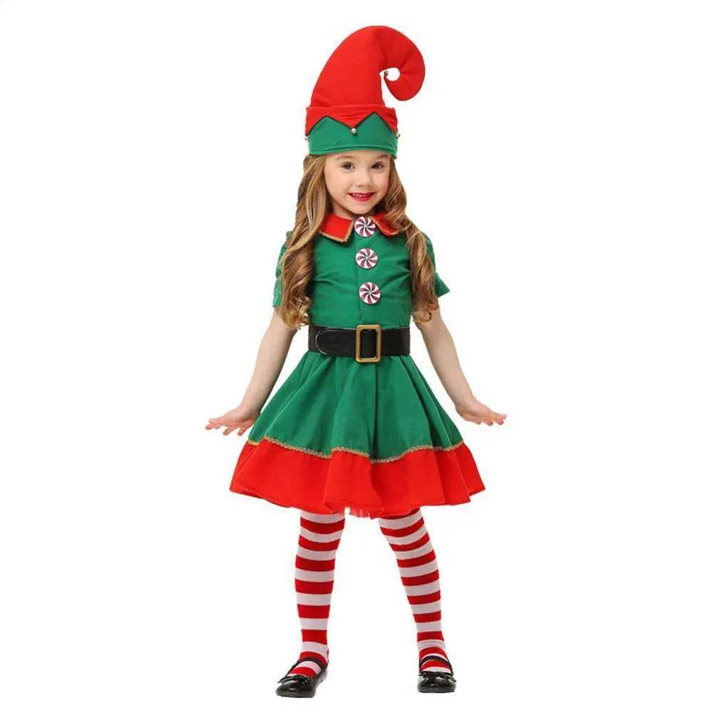 Family Matching Costume Christmas Suit Green Elf Santa Claus Outfits - Azufun
