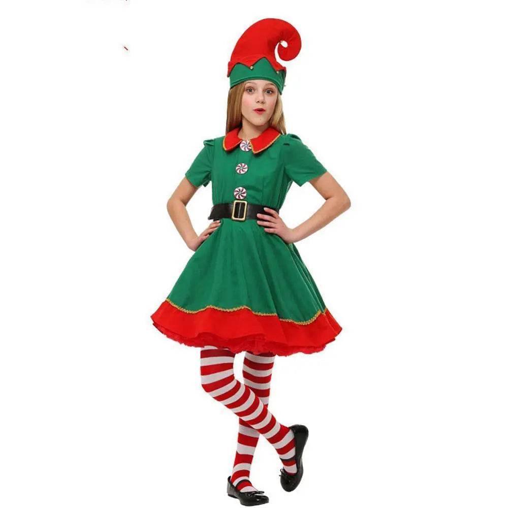 Family Matching Costume Christmas Suit Green Elf Santa Claus Outfits - Azufun