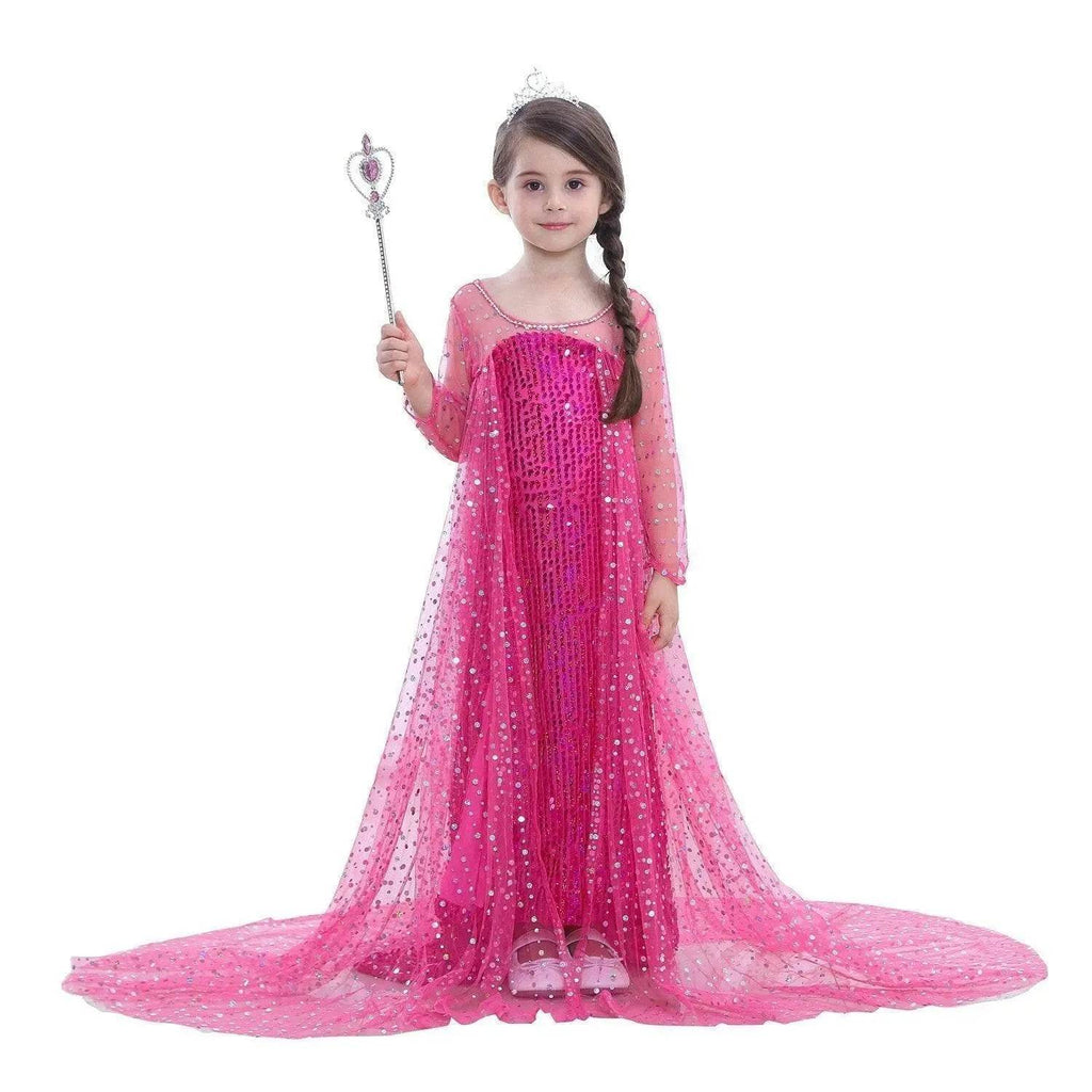 Frozen Elsa Costume Long Sleeve Girl Party Princess Dress - Azufun