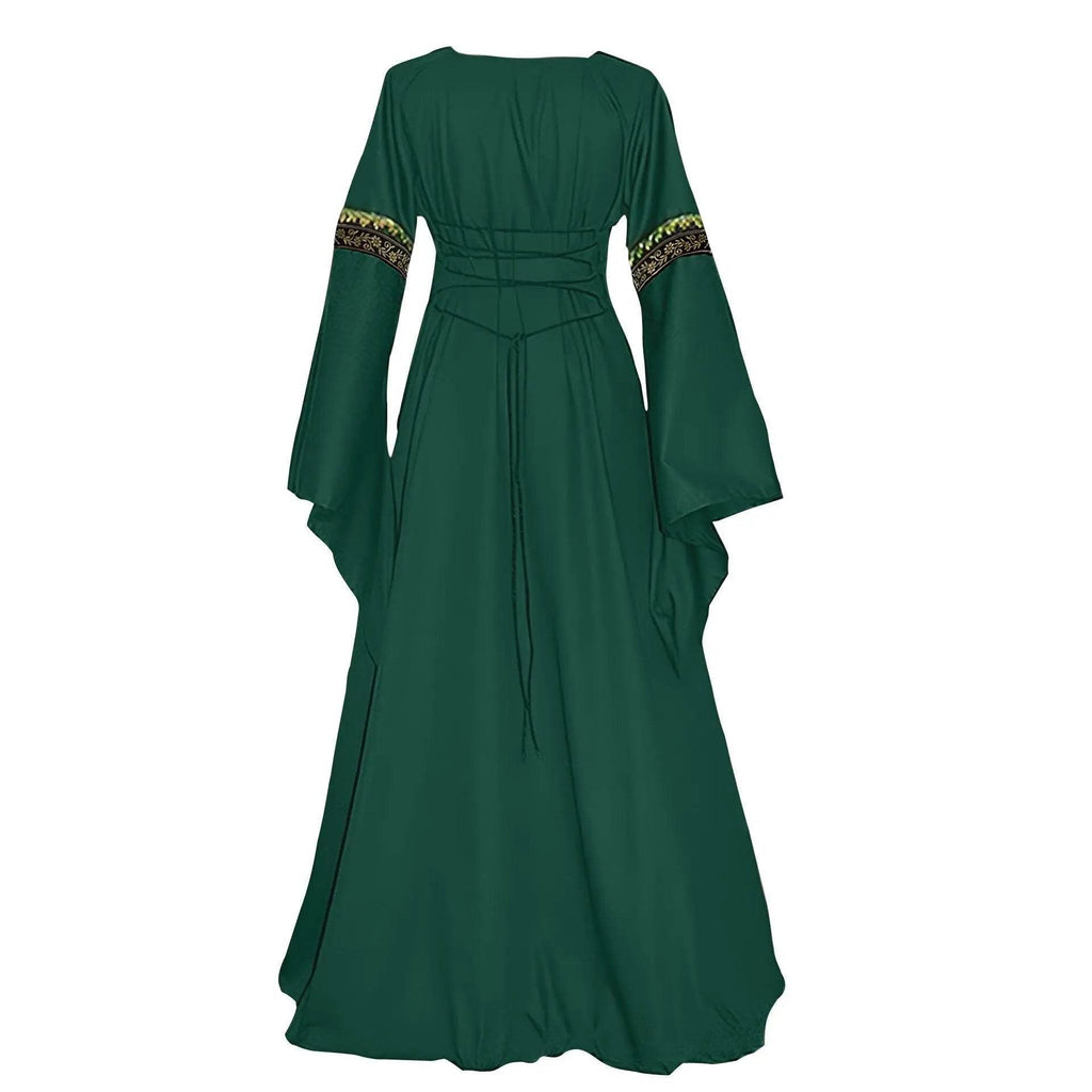 Gothic retro women's Medieval Court Costume Robe large size trumpet sleeve long dress - Azufun