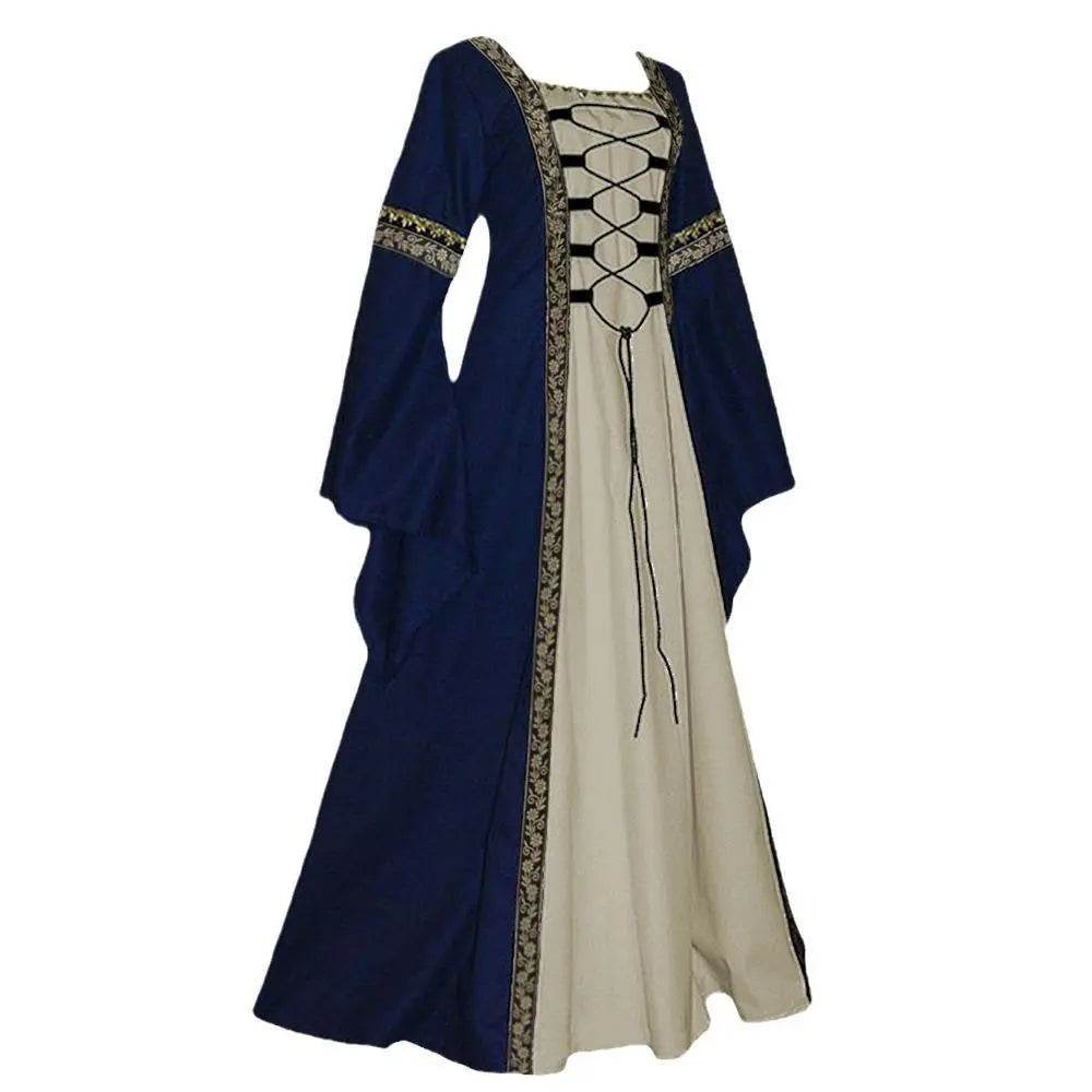 Gothic retro women's Medieval Court Costume Robe large size trumpet sleeve long dress - Azufun