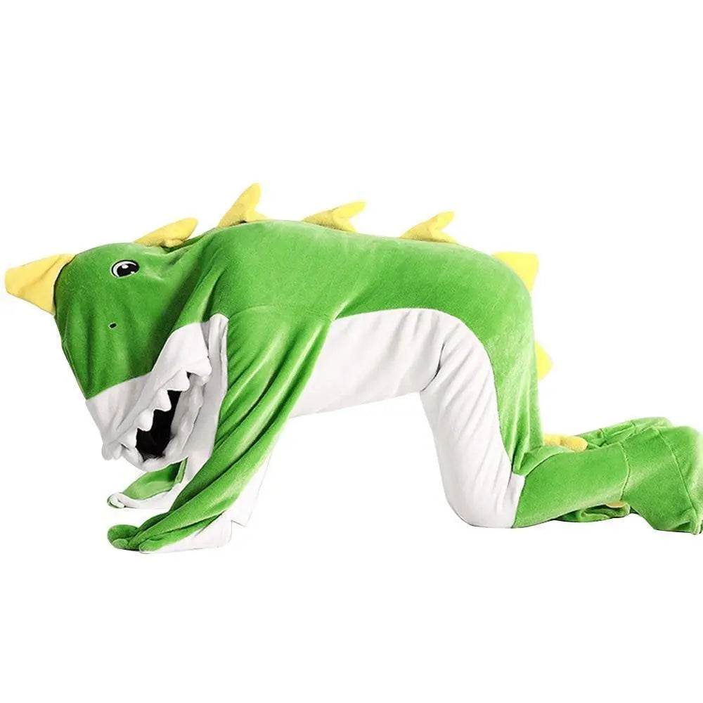 Green Dinosaur Animal Sleeping Bag Loose Onesies Pajamas Adult Super Soft Fleece Hoodie - Azufun