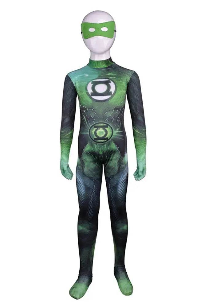 Green Lantern Hal Jordan Muscle Suit Kids Superhero Cosplay Costume - Azufun