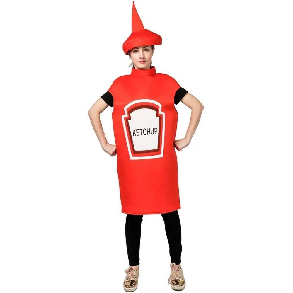 Halloween Adult Couples Mustard Ketchup jumpsuit Costume Cosplay Party - Azufun