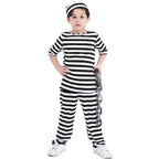 Halloween Adult Kid Striped Prison Costume Hat Top Pants Dress Set - Azufun