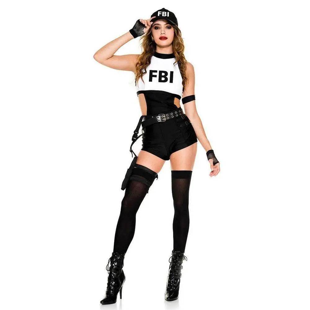 Halloween FBI Cosplay Costumes for Women Jumpsuit Temptation Police Uniform Party Club - Azufun