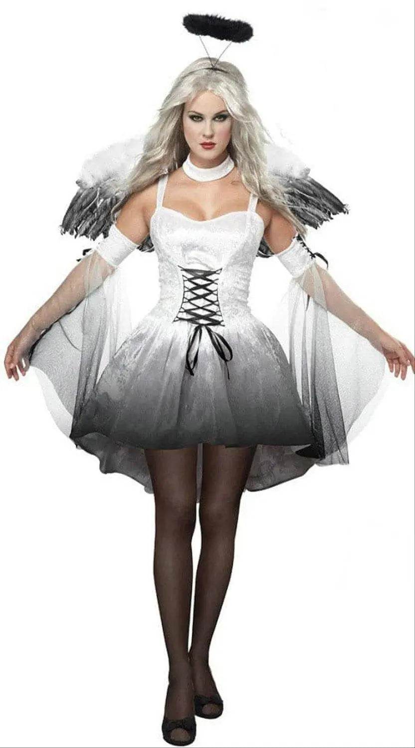 Halloween Party Masquerade Black White Angel Outfits Cosplay Costume - Azufun