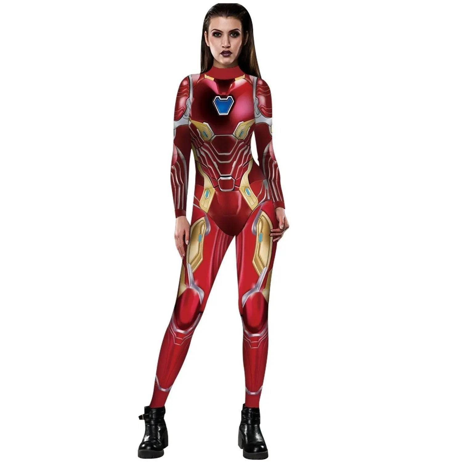 Iron Man Outfits Halloween Cosplay Costume Bodycon Women Jumpsuit - Azufun