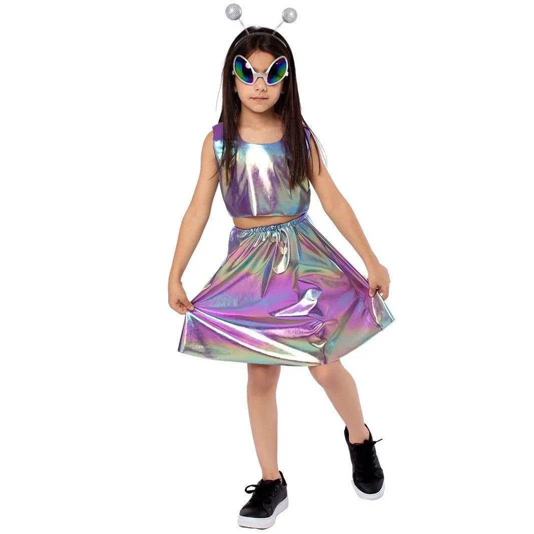 Kids Alien Role Play Costume Halloween Skirt Outfit for School Stage Performances - Azufun