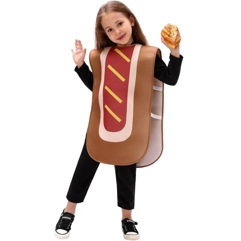 Kids Bun Hot Dog Onesie Funny Novelty Halloween Cosplay Party Costume - Azufun