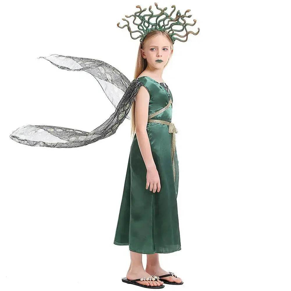 Kids Greek mythology blue Medusa Gorgon cosplay Halloween costume - Azufun