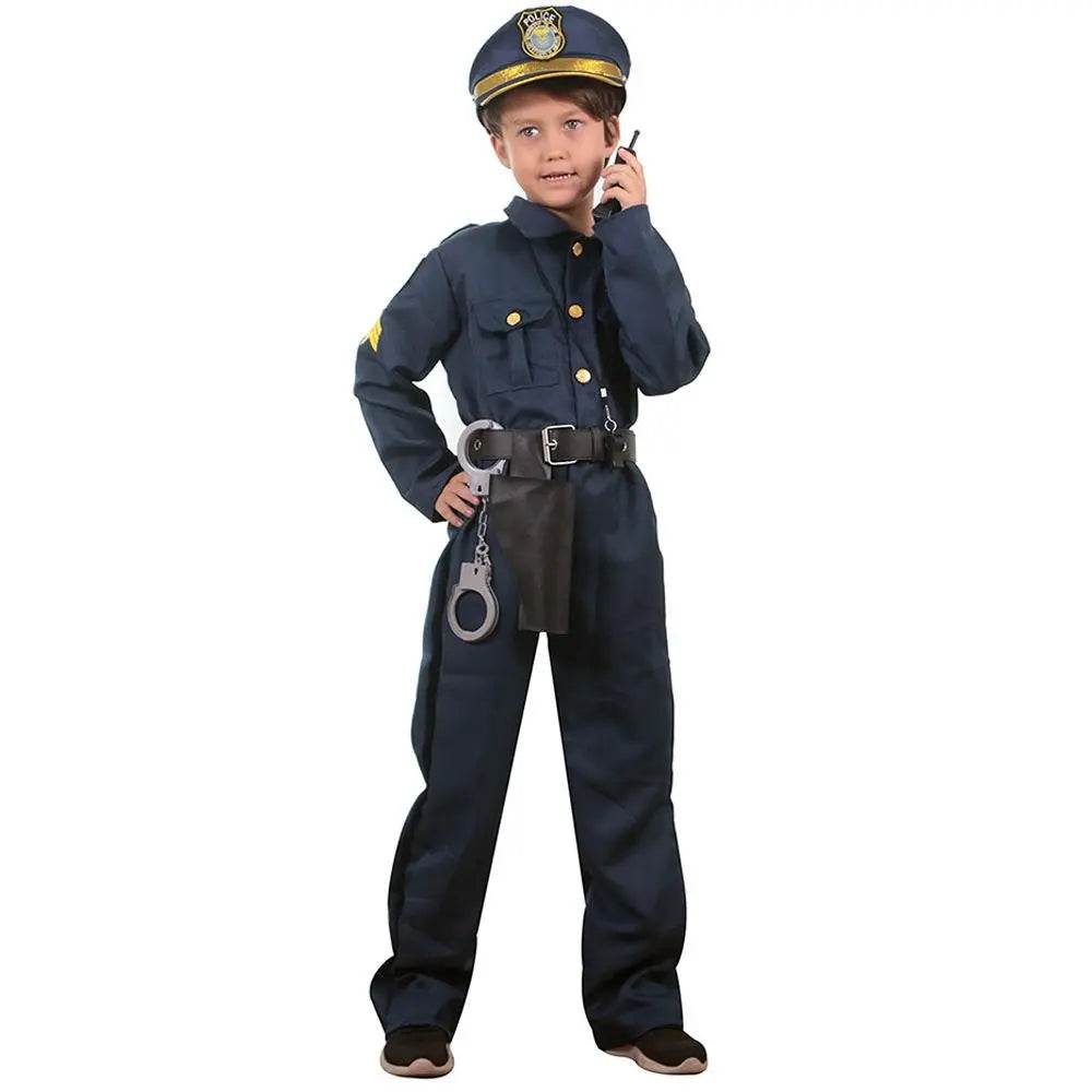 Kids Police Cop Costume for Boys Police Office Costume Halloween Cosplay Party - Azufun
