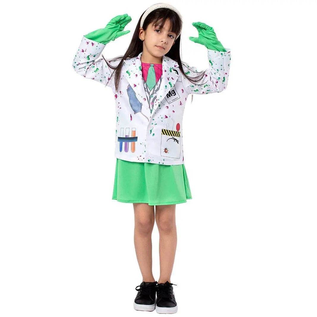 Kids Scientist Halloween Costume Funny Role Play Outfit for Girls' Stage Performances - Azufun