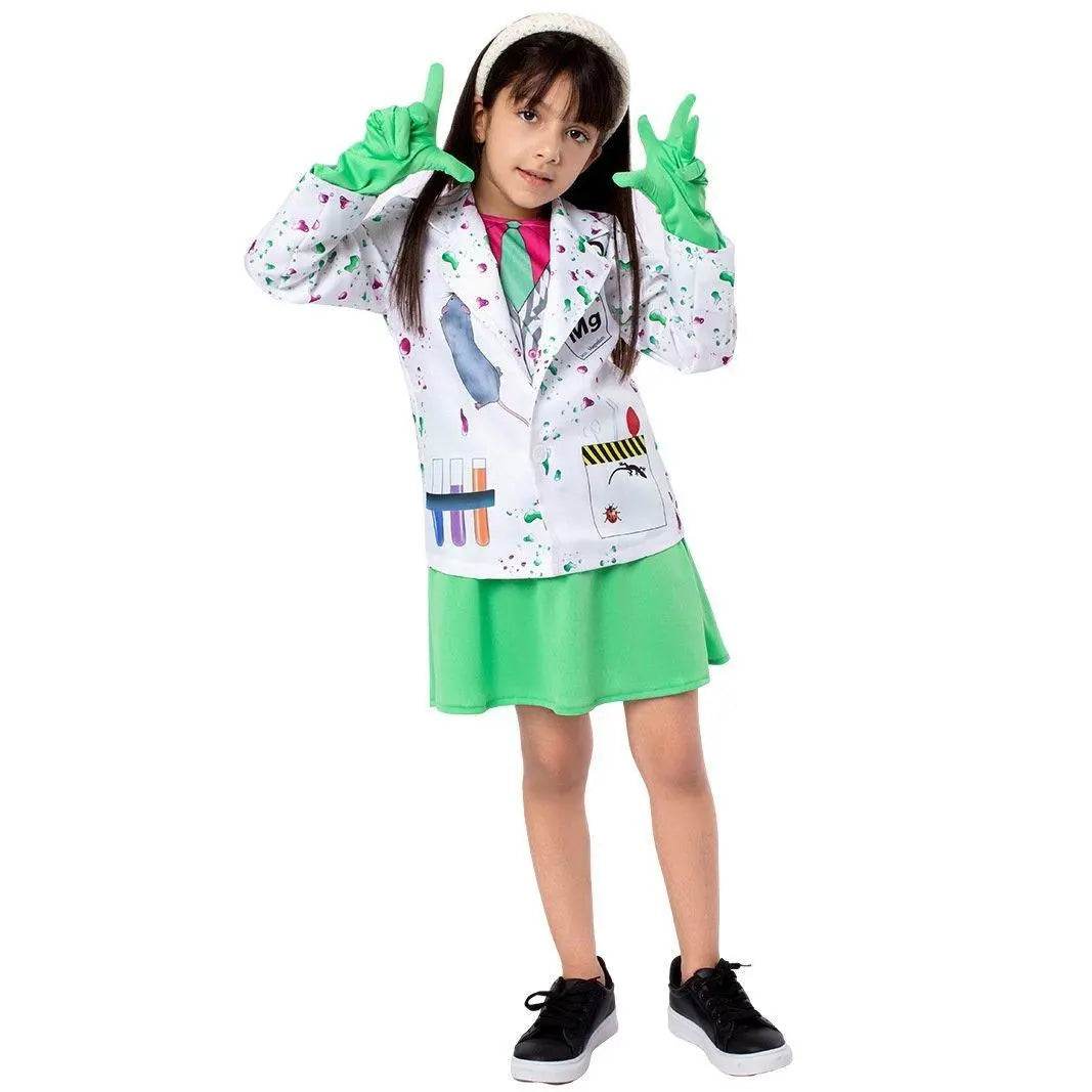 Kids Scientist Halloween Costume Funny Role Play Outfit for Girls' Stage Performances - Azufun