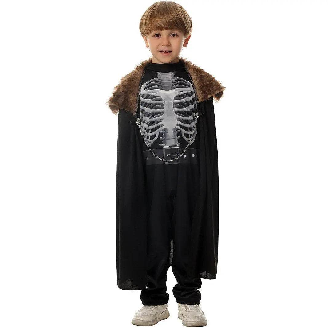 Kids Skeleton Knight Cosplay Costume Scary Halloween Kindergarten Stage Performance Outfit - Azufun